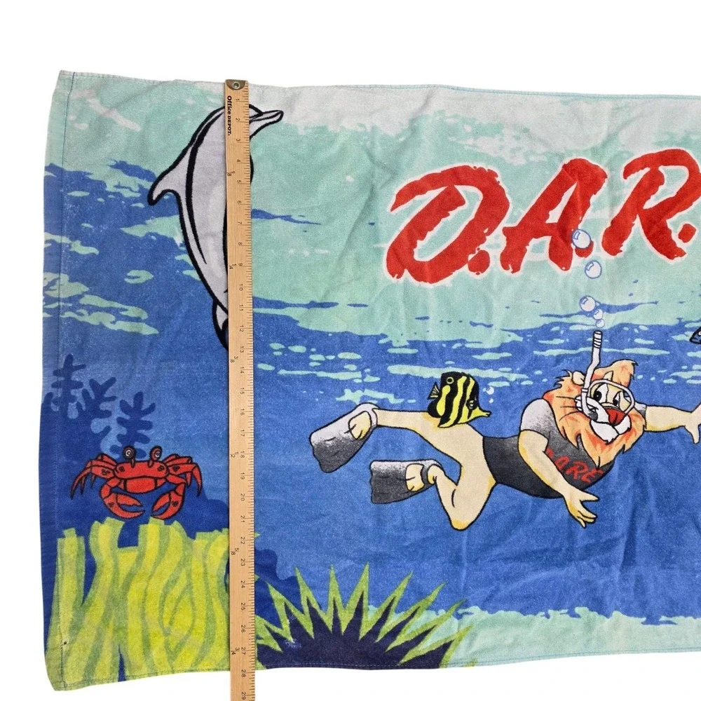 Vintage 90s DARE Lion Beach Towel Underwater Scuba Diver Dolphin Crab Fish Coral